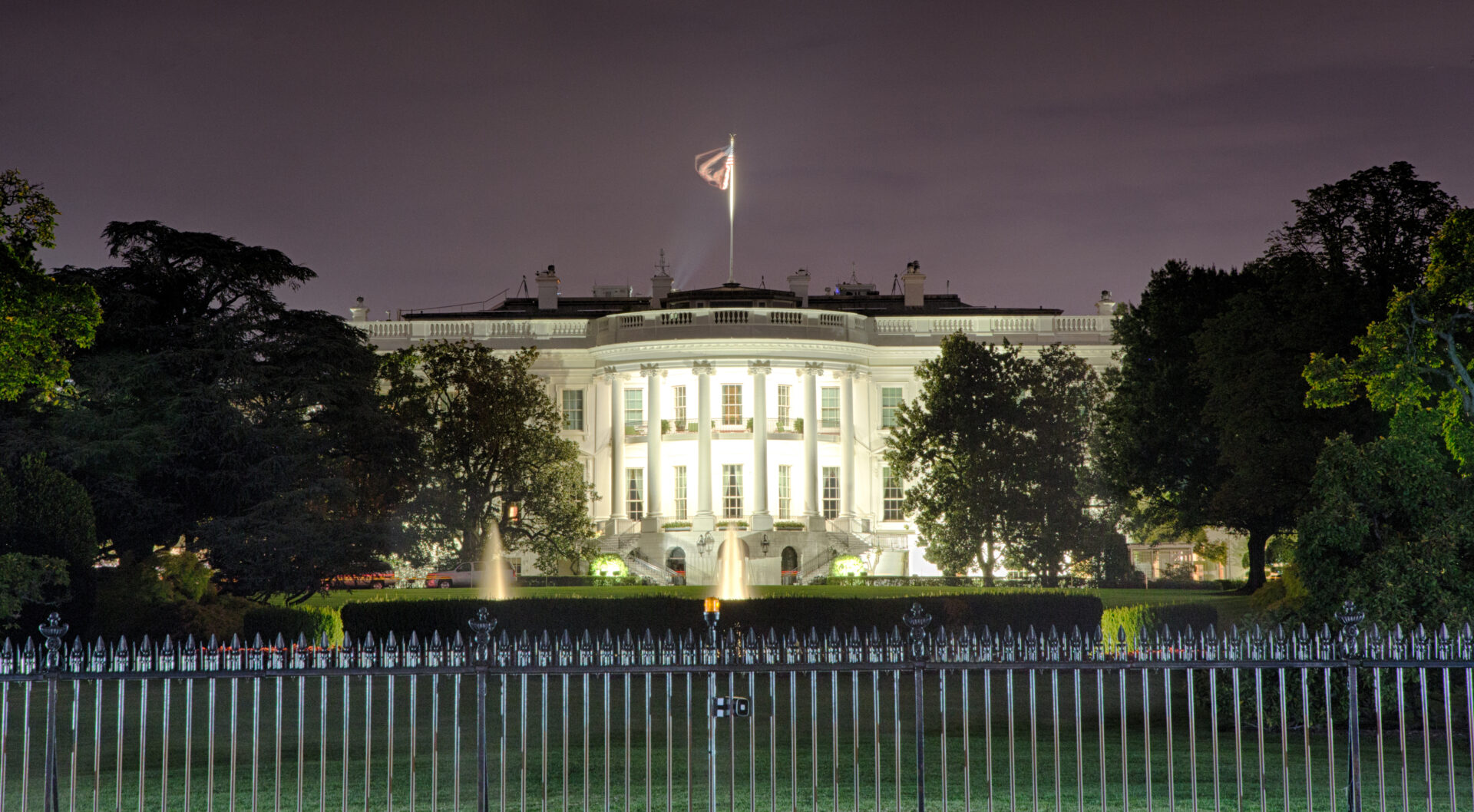 September 12, 2017, Washington, DC, USA: The White House at night during the Trump Administration.